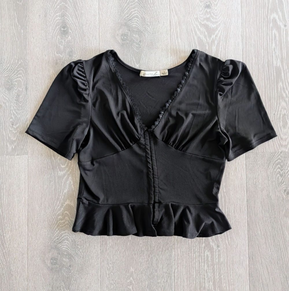 Liberty Love Black Corset Peplum Top - Size L